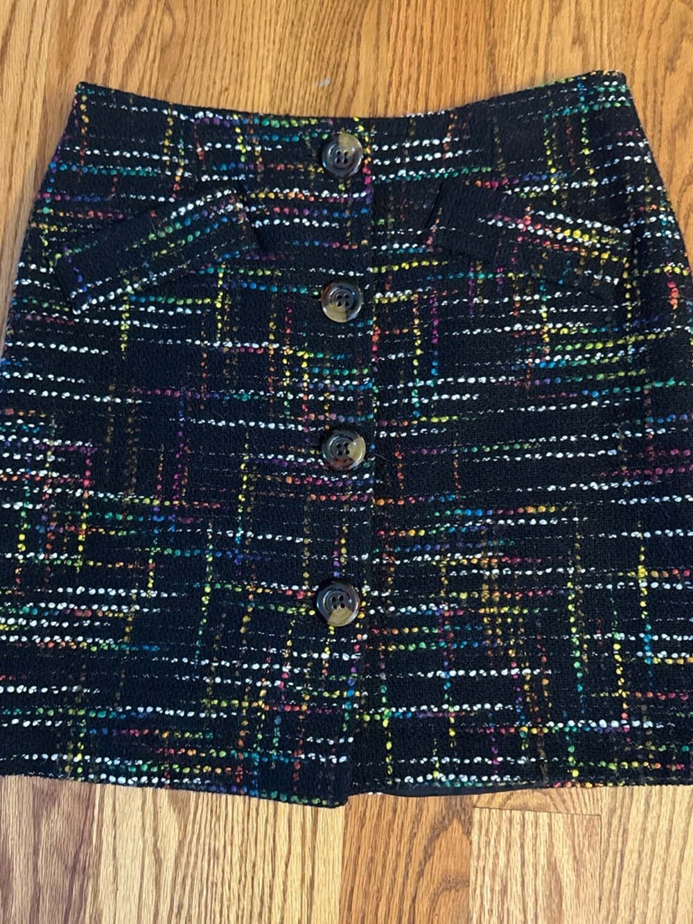 Trina Turk Black Tweed Mini Skirt with Multicolor Flecks